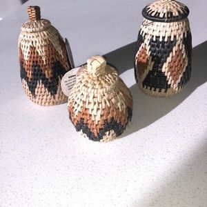 NEW-Three African Zulu Ukhamba beer & Herb Baskets new Africa 5.5” 5.5” and 4.5”